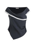 unspoken Slim Minimalist Colorblock Office Bardot Sleeveless Off Shoulder Crop Tops