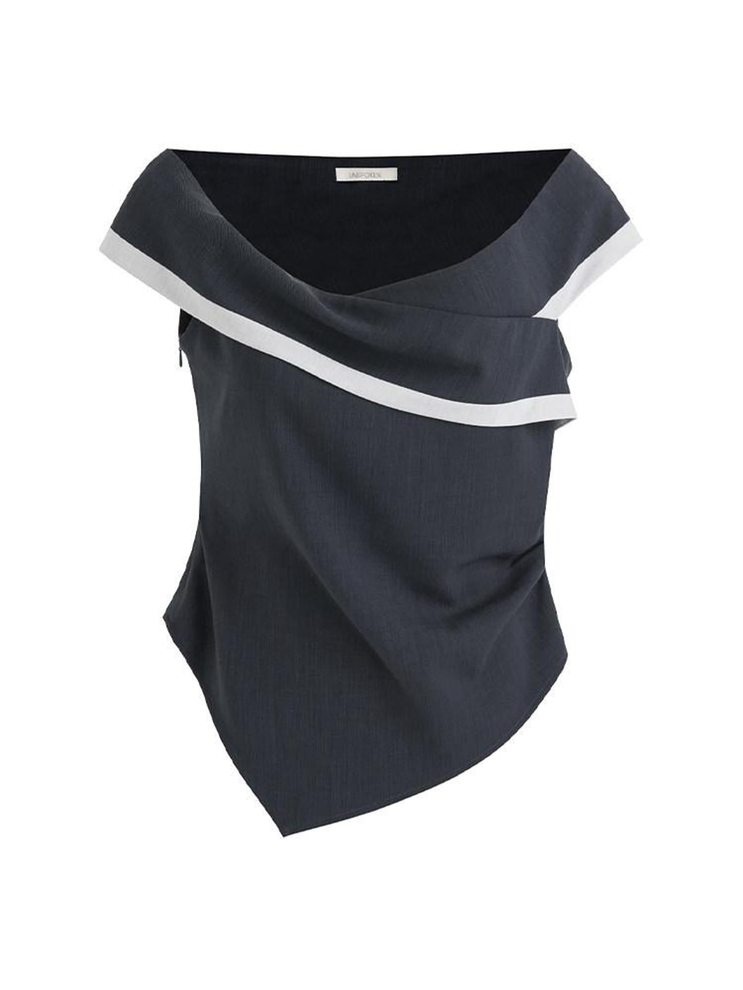 unspoken Slim Minimalist Colorblock Office Bardot Sleeveless Off Shoulder Crop Tops