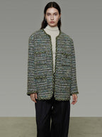 unspoken Lambswool Blend Structured Commuter Round Neck Relaxed Green Wool Coats