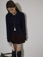 Lofi choose Cozy Pullover Relaxed Fit Commuter Office Knit Long Sleeve Beige Navy Sweaters