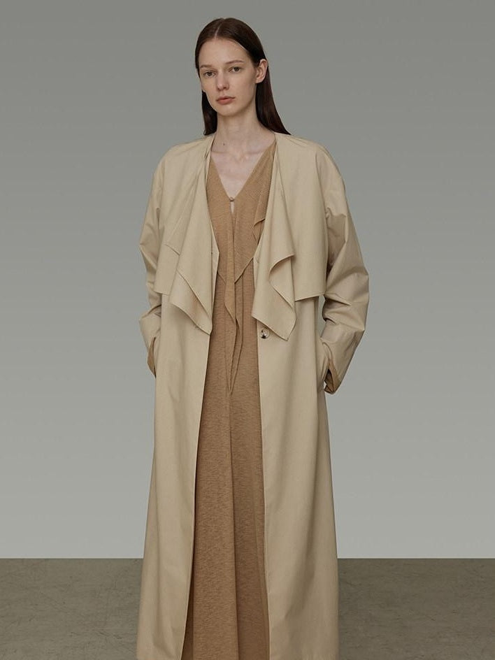 unspoken Classic Khaki Single Breasted Mid Length Loose Fit Women Commuter Trench Coats