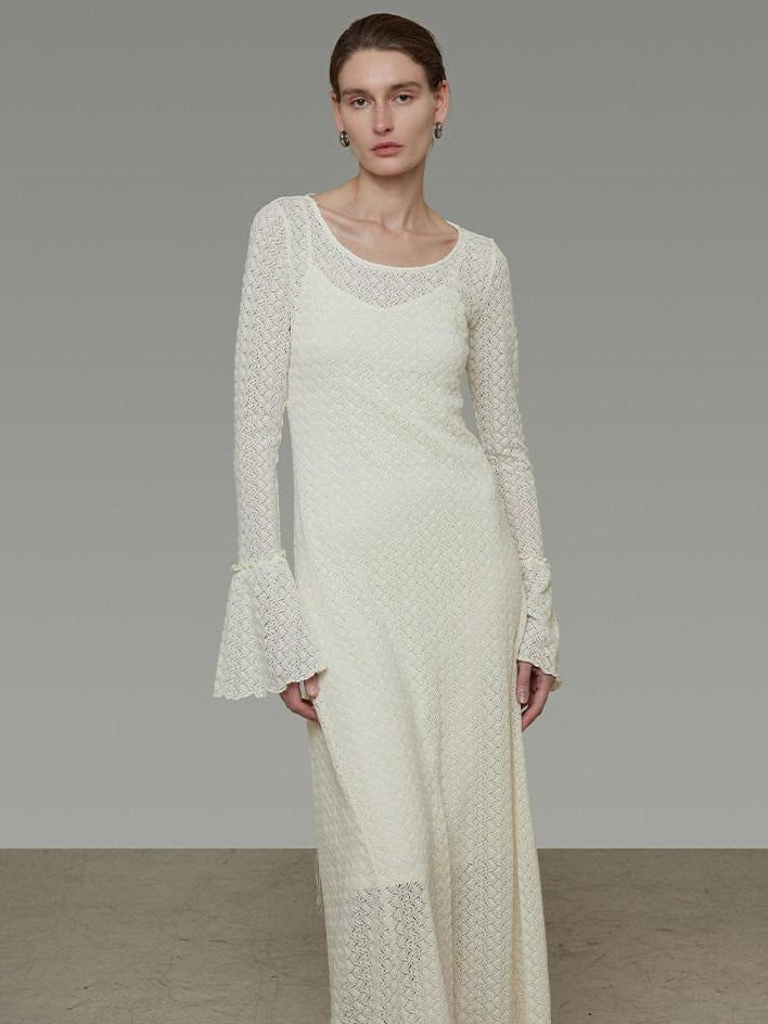 unspoken Breathable Comfortable Commuter Cutout Waist Bell Sleeve Maxi Dresses