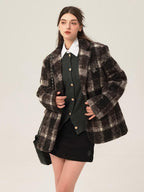 ikyou Minimalist Commuter Straight Fit Blazer Lapel Striped Flocked Office Wool Coats