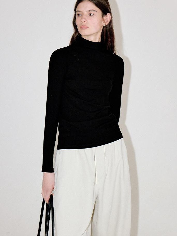 fano Viscose Silk Blend Slim Fit Half Open Collar Long Sleeve Women Knit Sweaters