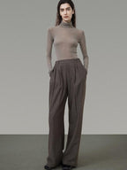unspoken Minimalist V-neck Long Sleeve Tailored Brown Polyester Women Top & Pants Sets