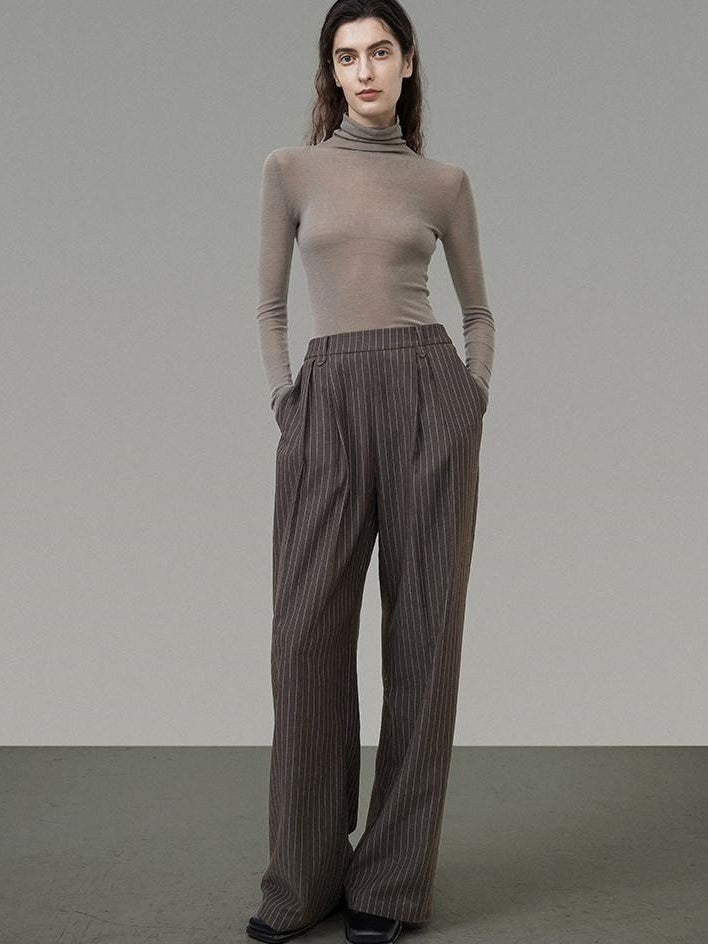 unspoken Minimalist V-neck Long Sleeve Tailored Brown Polyester Women Top & Pants Sets