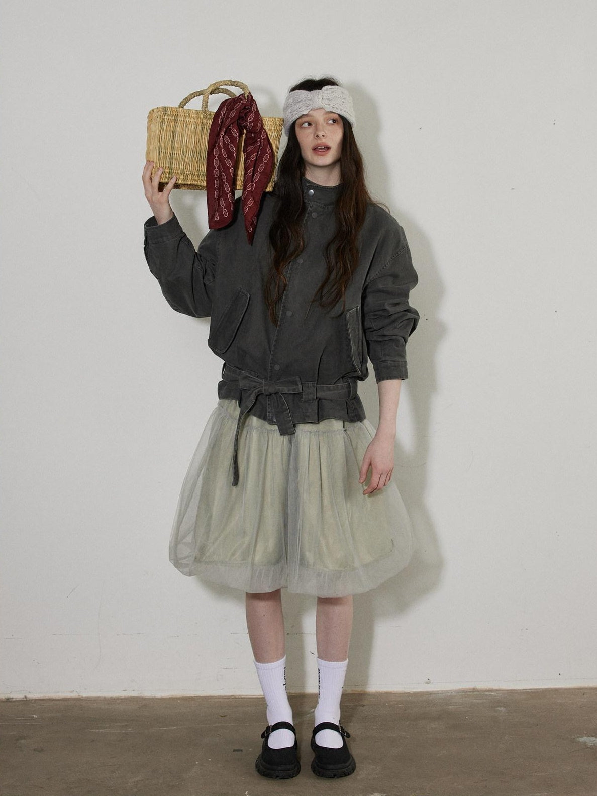 Lofi choose High Waist Bubble Skirt Relaxed Fit Office Custom Dyed Almond Gray Midi Skirts
