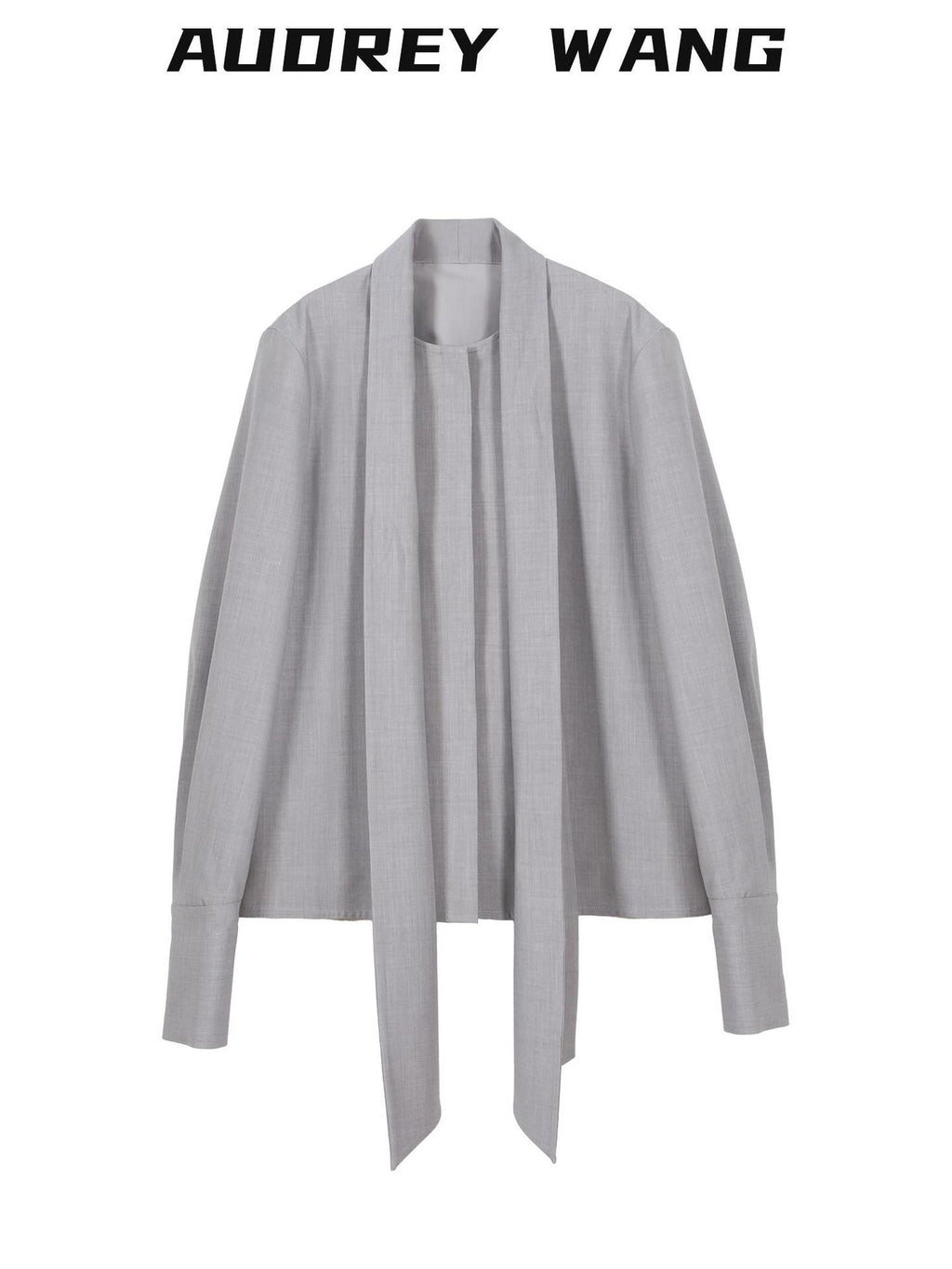 audreyyang Wrinkle Resistant Office Loose Tie Neck Bow Print Women Polyester Blouses