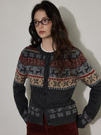 Lofi choose Wool Blend Vintage Loose Fit Round Neck Button Gray Knit Cardigans
