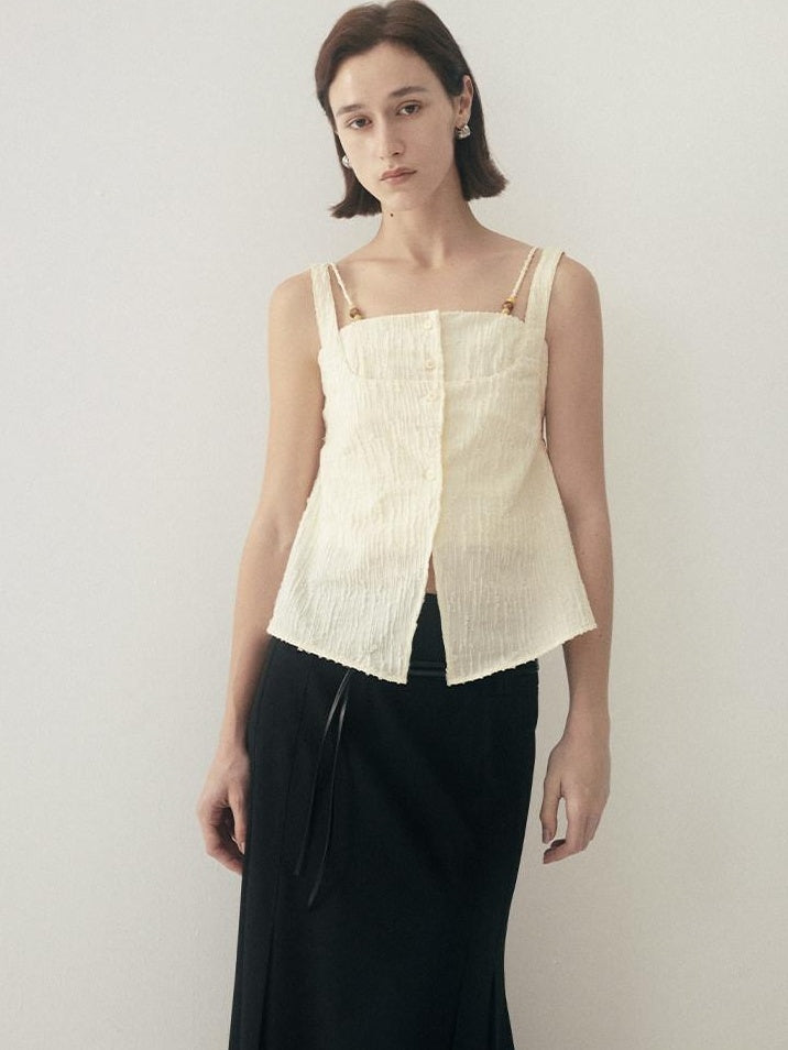 someonesometimes Button Detail Workwear Straight Fit Stretch Almond Beige Camisoles