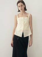 someonesometimes Button Detail Workwear Straight Fit Stretch Almond Beige Camisoles