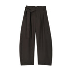 someonesometimes Minimalist Work Natural Waist Button Tea Brown Stretch Wide Leg Pants
