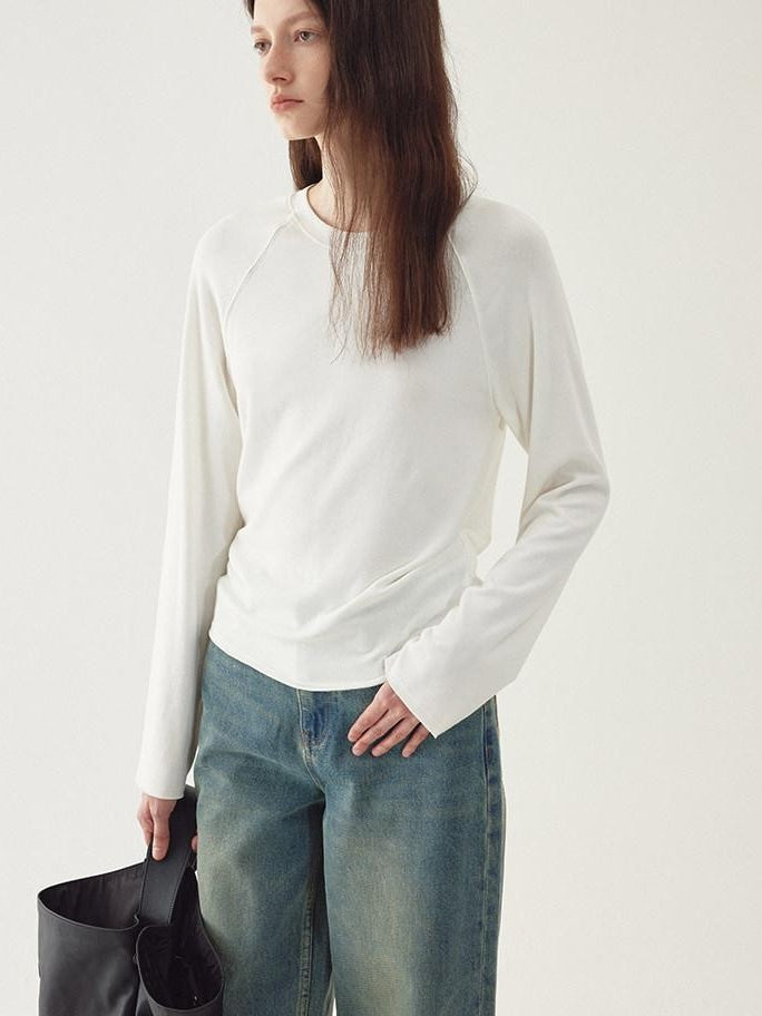 fano Soft Faux Cashmere Relaxed Fit Office Women Solid Long Sleeve T-Shirts