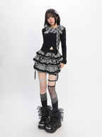 catwish Black Asymmetrical Patchwork Star Split Hem Women's Cotton Long Sleeve T-shirts
