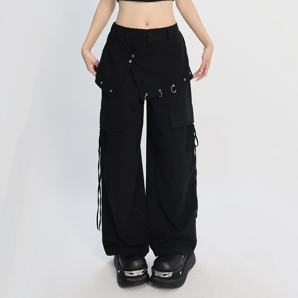 catwish_Black_Punk_Asymmetric_Cargo_Layered_Skirt_Women's_Cotton_Wide-leg_Pants_1026971543397_MISSTT