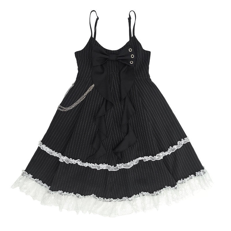 catwish_Black_Stripe_Lace_Bow_High_Waist_Puff_Women's_Polyester_Slip_Midi_Dresses_947071606963_MISSTT