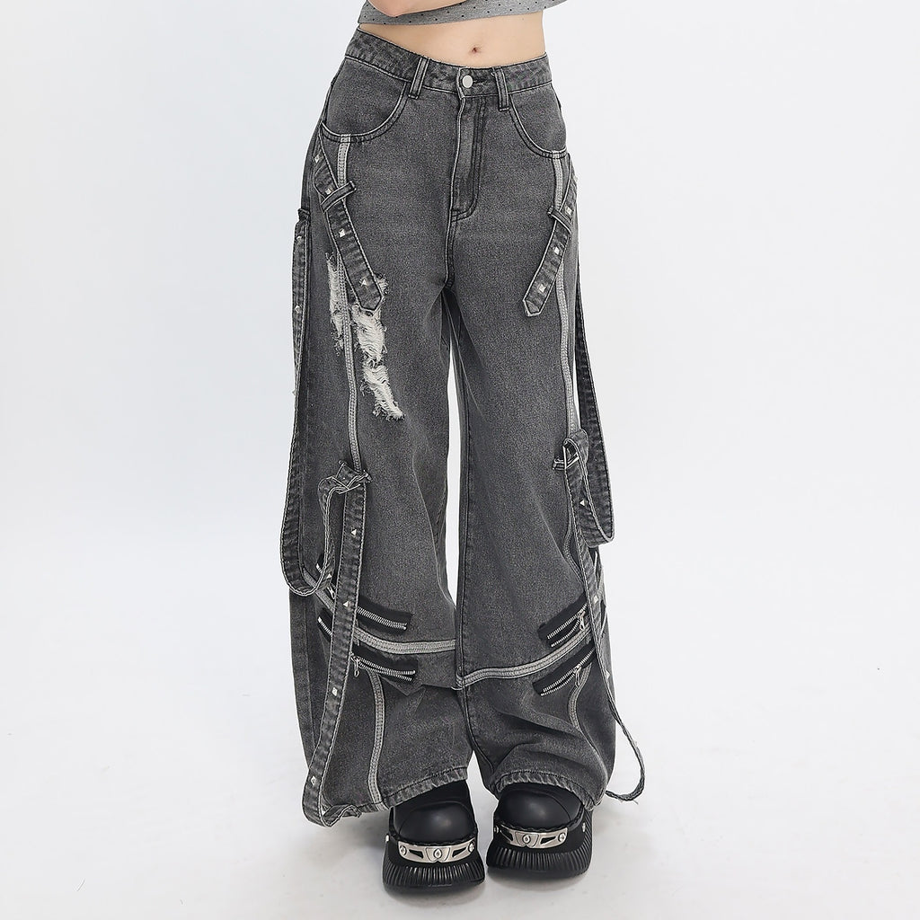 catwish_Distressed_Punk_Ribbon_Tie_Ripped_Women's_Denim_Wide-leg_Jeans_1047671050054_MISSTT