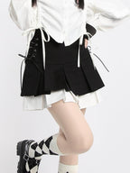 catwish Double Layer Colorblock Laced Pleated Women's Polyester Cotton Mini Skirts