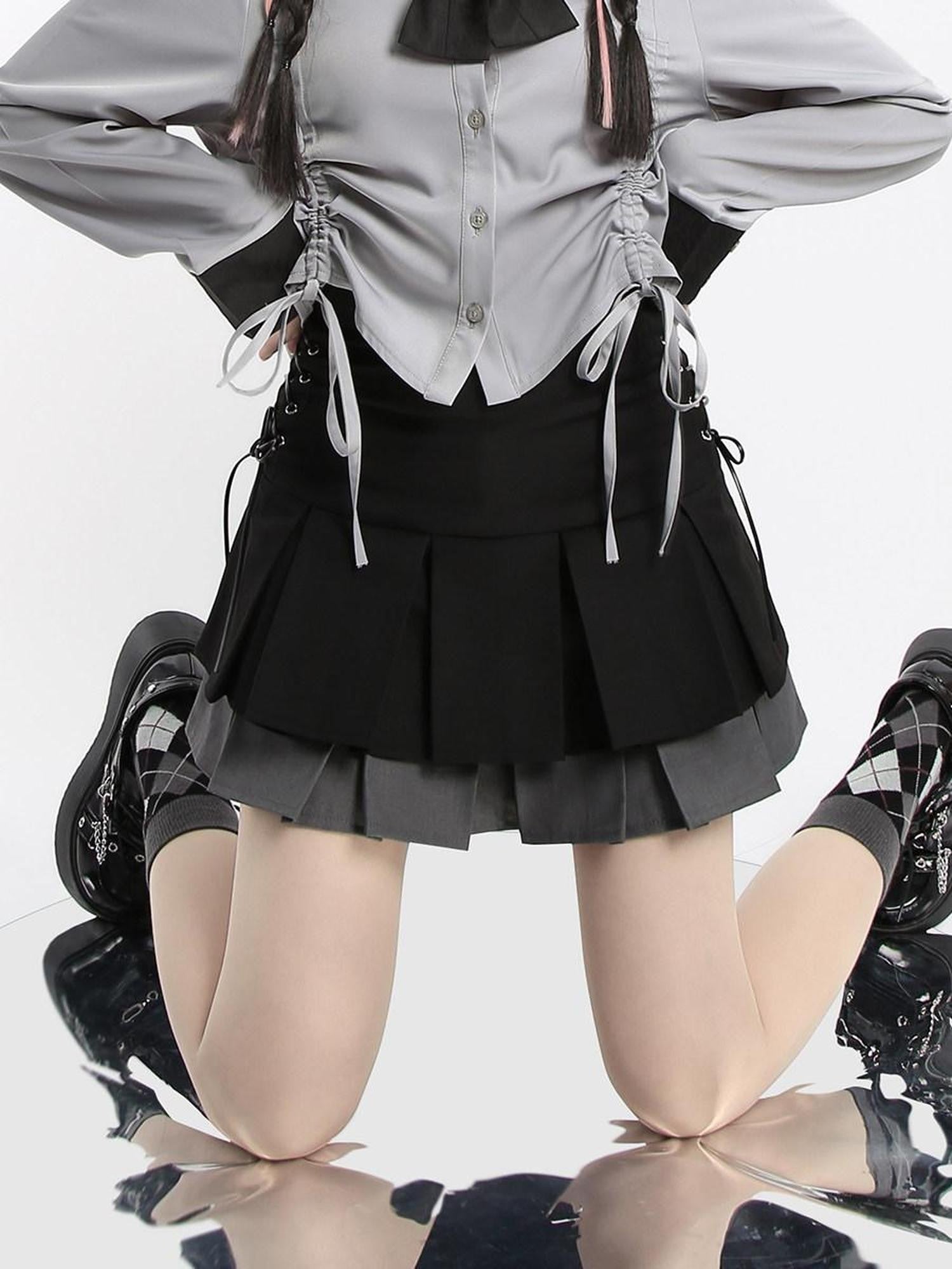 catwish Double Layer Colorblock Laced Pleated Women's Polyester Cotton Mini Skirts