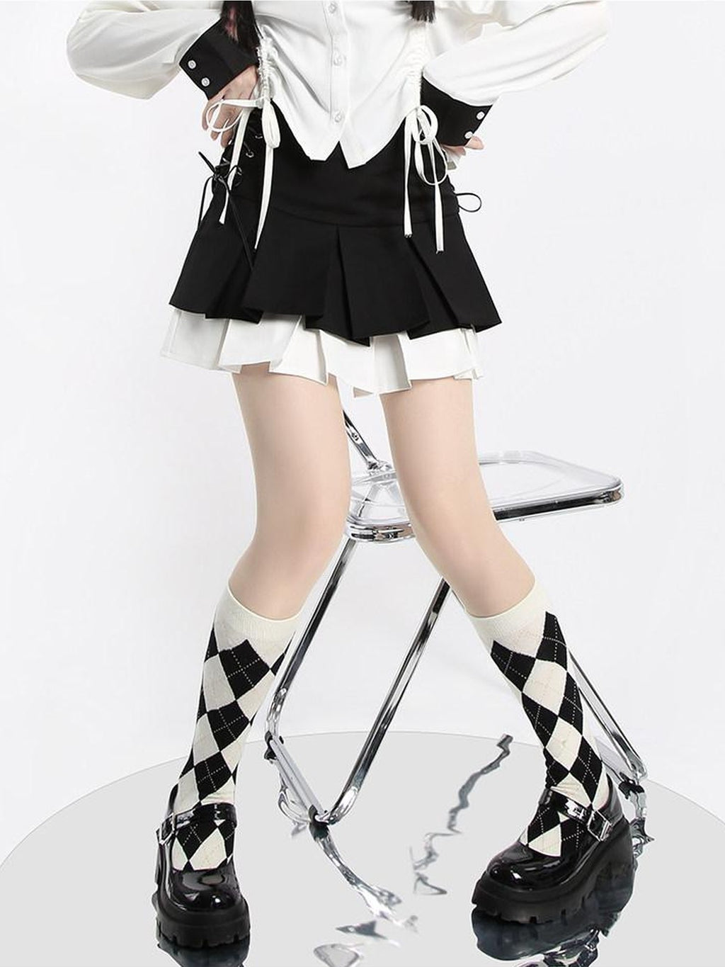 catwish Double Layer Colorblock Laced Pleated Women's Polyester Cotton Mini Skirts