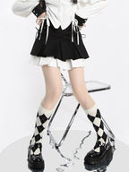 catwish Double Layer Colorblock Laced Pleated Women's Polyester Cotton Mini Skirts