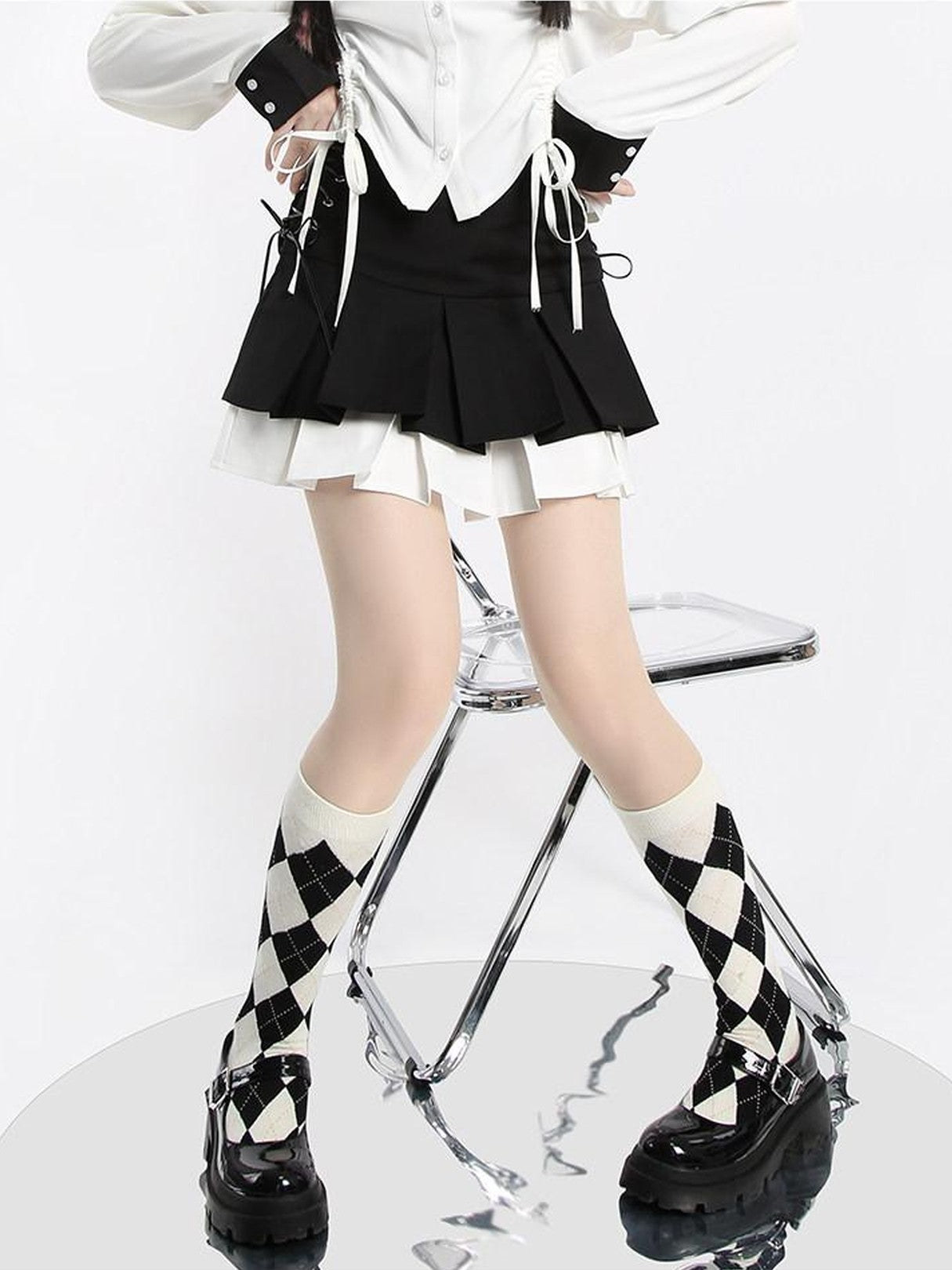 catwish Double Layer Colorblock Laced Pleated Women's Polyester Cotton Mini Skirts