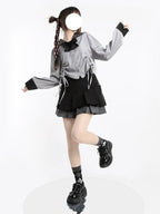 catwish Double Layer Colorblock Laced Pleated Women's Polyester Cotton Mini Skirts