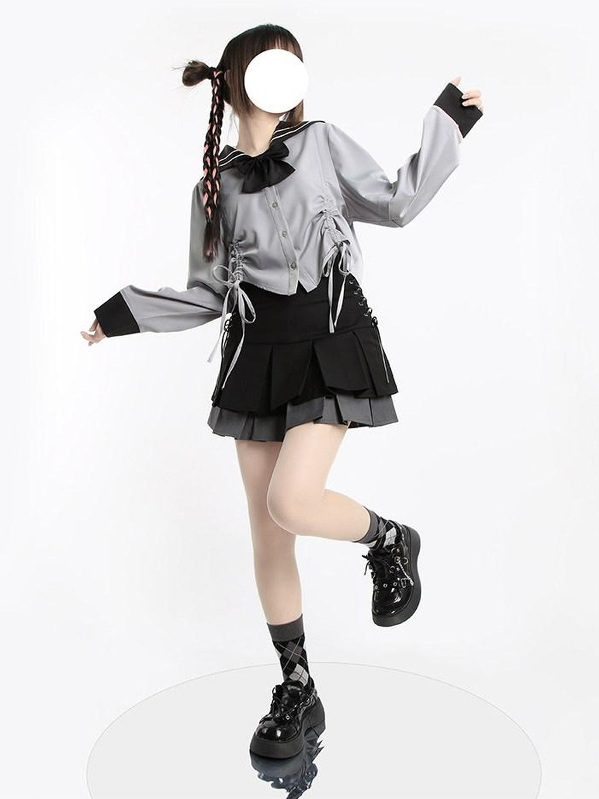 catwish Double Layer Colorblock Laced Pleated Women's Polyester Cotton Mini Skirts