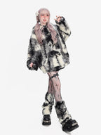 catwish Faux Rabbit Ear Hooded Padded Lantern Sleeve Women's Plush Fleece Short Coats