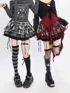 catwish Gothic Puff Patchwork High Waist Lace Up Women's Poly Cotton Mini Skirts