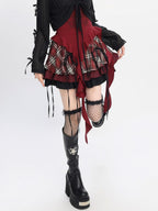 catwish Gothic Puff Patchwork High Waist Lace Up Women's Poly Cotton Mini Skirts