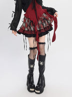 catwish Gothic Puff Patchwork High Waist Lace Up Women's Poly Cotton Mini Skirts