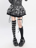 catwish Gothic Puff Patchwork High Waist Lace Up Women's Poly Cotton Mini Skirts