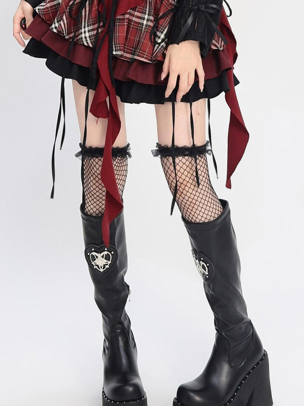 catwish Gothic Puff Patchwork High Waist Lace Up Women's Poly Cotton Mini Skirts