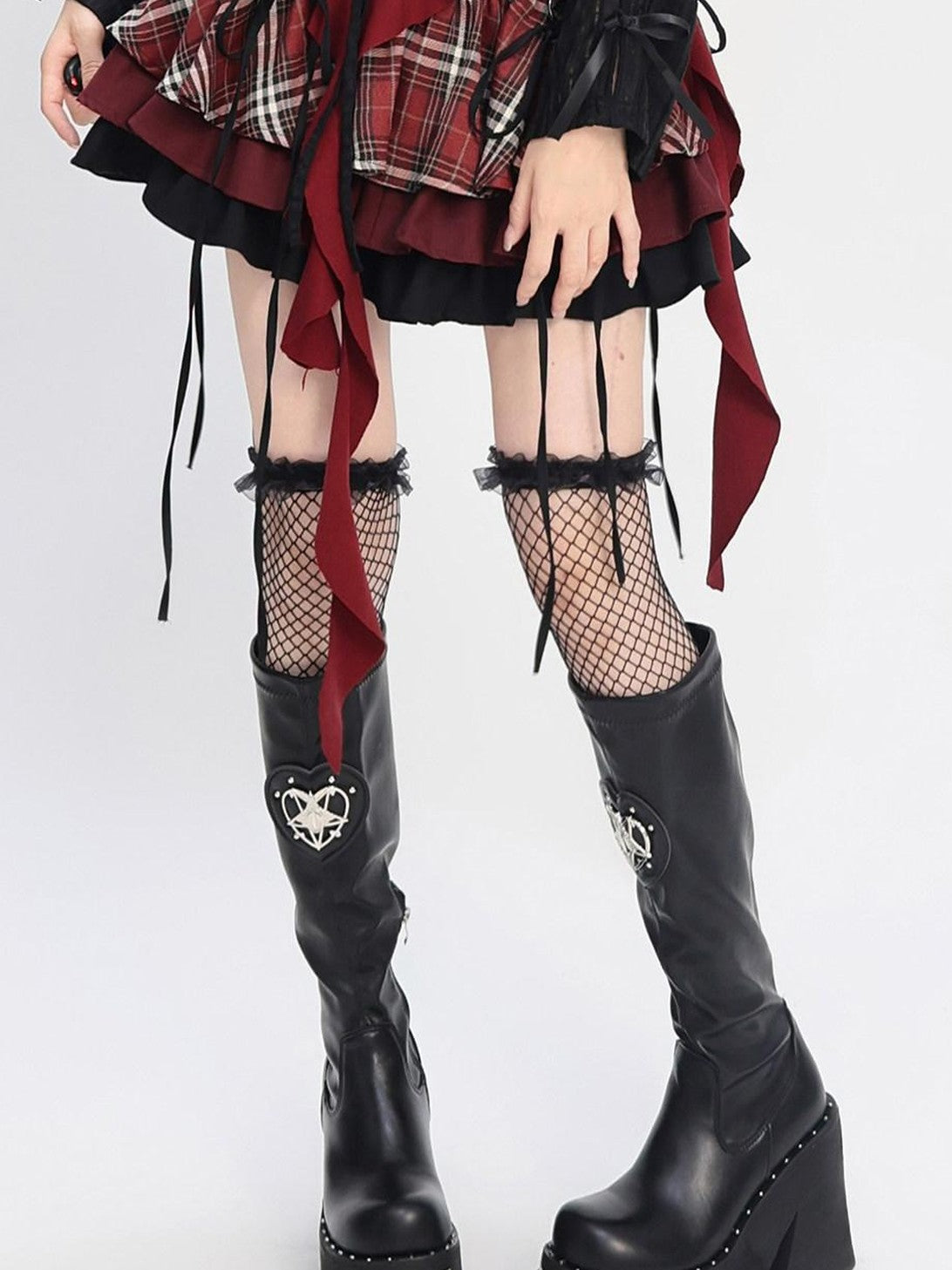 catwish Gothic Puff Patchwork High Waist Lace Up Women's Poly Cotton Mini Skirts