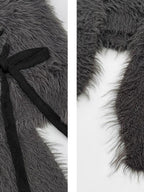 catwish Plush Faux Mink Hooded Bell Sleeve Bow Tie Buttoned Women's Acrylic Sweaters
