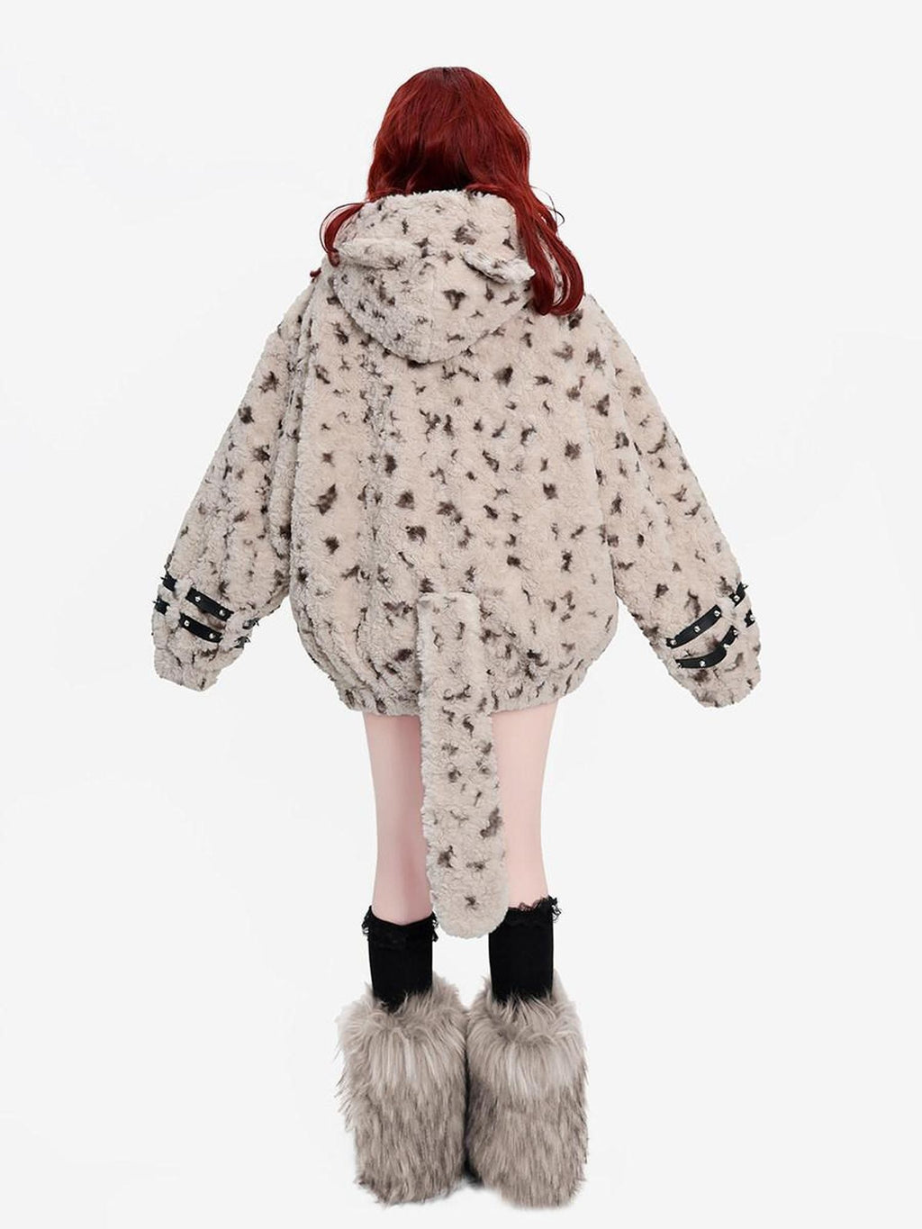 catwish Plush Hooded Cat Motif Women's Polyester Fleece Puffer Jackets