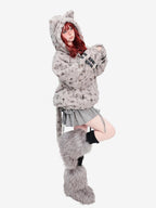 catwish Plush Hooded Cat Motif Women's Polyester Fleece Puffer Jackets