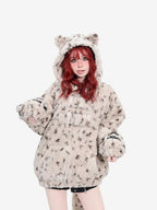 catwish Plush Hooded Cat Motif Women's Polyester Fleece Puffer Jackets