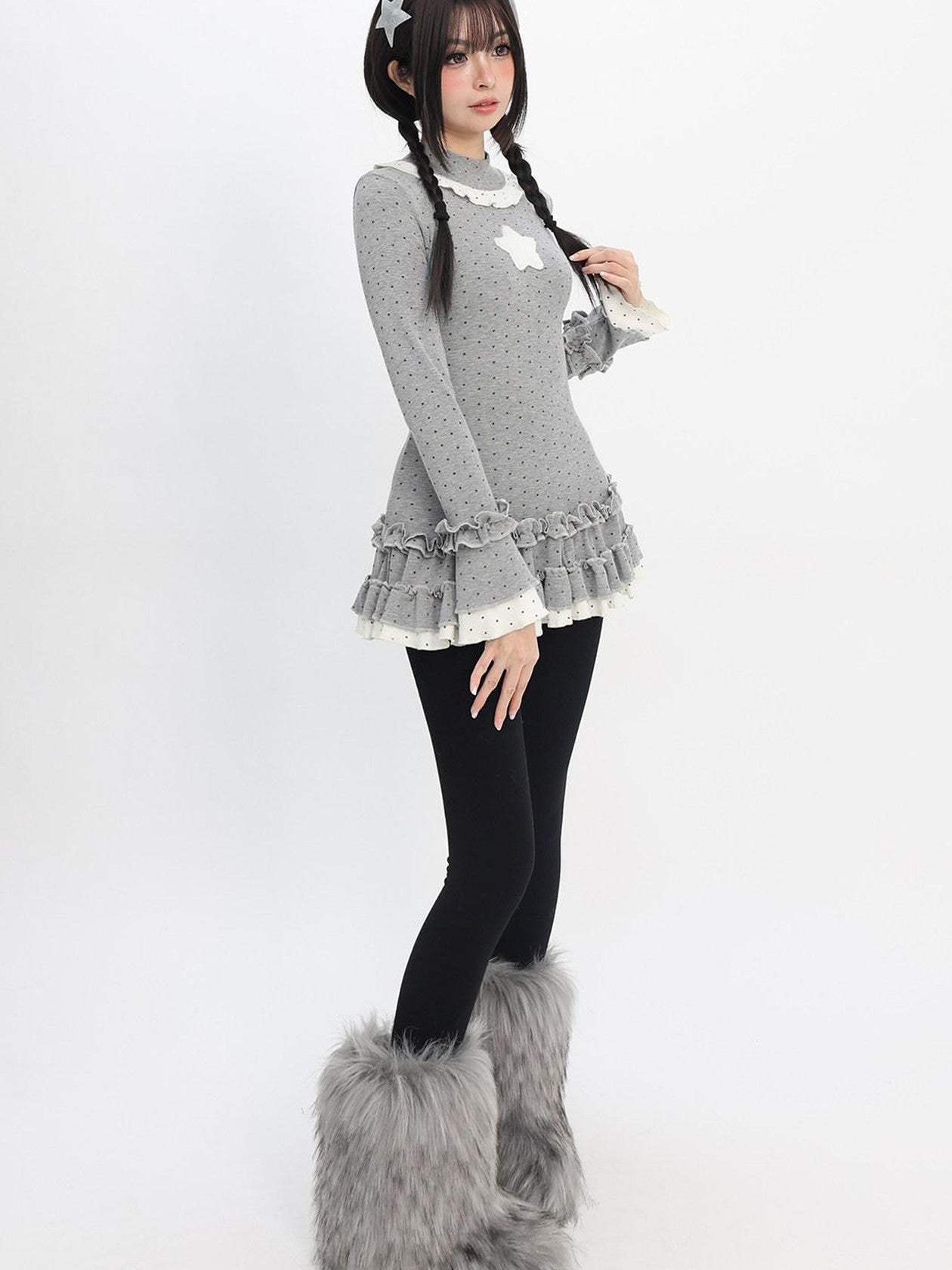 catwish Polka Dot Layered Lace Women's Viscose Blend Long Sleeve T-shirts