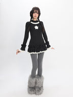 catwish Polka Dot Layered Lace Women's Viscose Blend Long Sleeve T-shirts