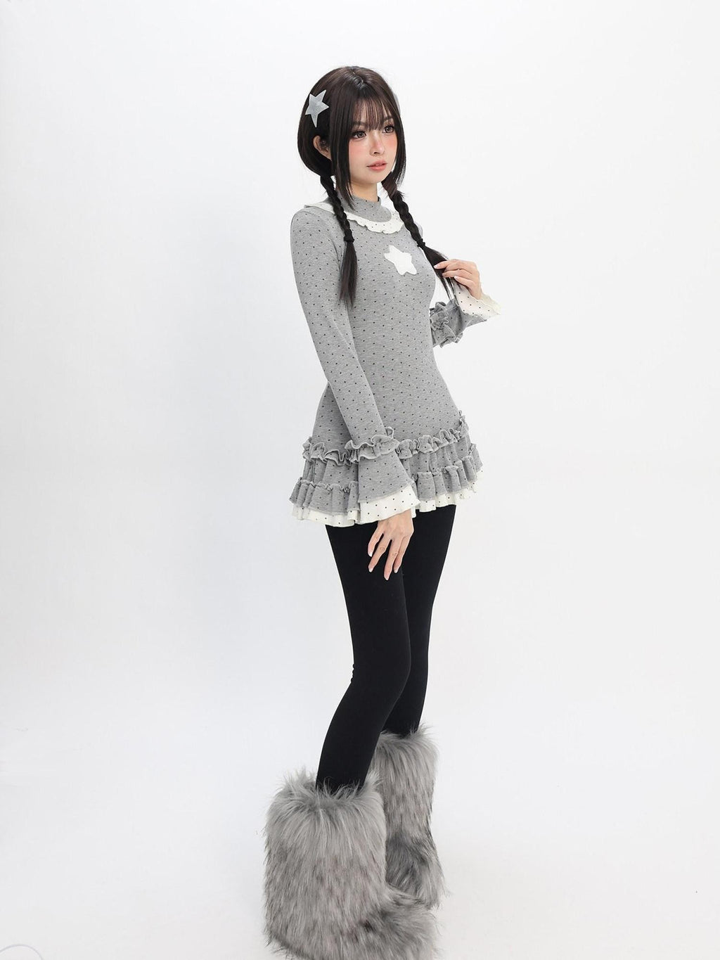 catwish Polka Dot Layered Lace Women's Viscose Blend Long Sleeve T-shirts