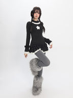 catwish Polka Dot Layered Lace Women's Viscose Blend Long Sleeve T-shirts