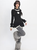 catwish Polka Dot Layered Lace Women's Viscose Blend Long Sleeve T-shirts
