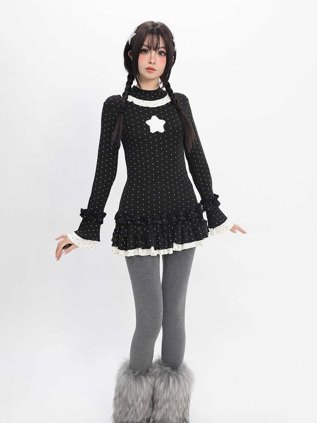 catwish Polka Dot Layered Lace Women's Viscose Blend Long Sleeve T-shirts