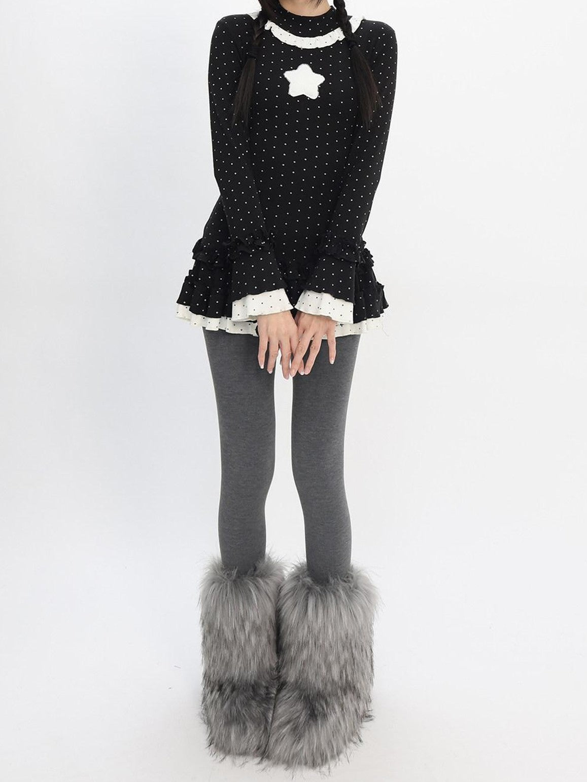catwish Polka Dot Layered Lace Women's Viscose Blend Long Sleeve T-shirts