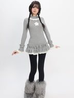 catwish Polka Dot Layered Lace Women's Viscose Blend Long Sleeve T-shirts