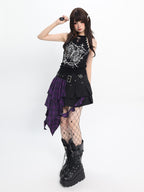 catwish Purple Ripped Knit Batwing Cropped Women's Acrylic Top & Skirt Sets