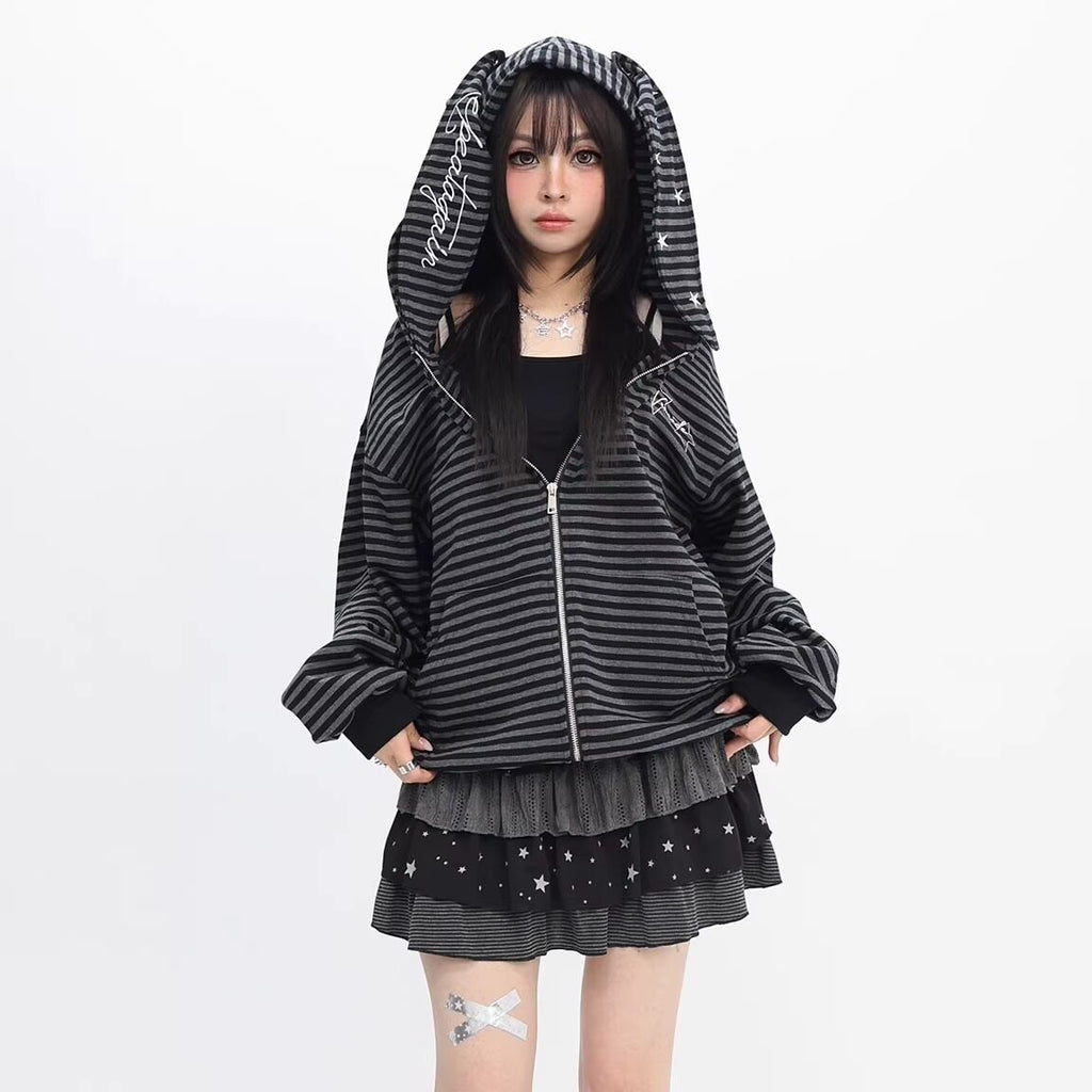 catwish_Rabbit_Ear_Embroidered_Striped_Hood_Zip_Women's_Long_Sleeve_T-shirts_1027960024911_MISSTT