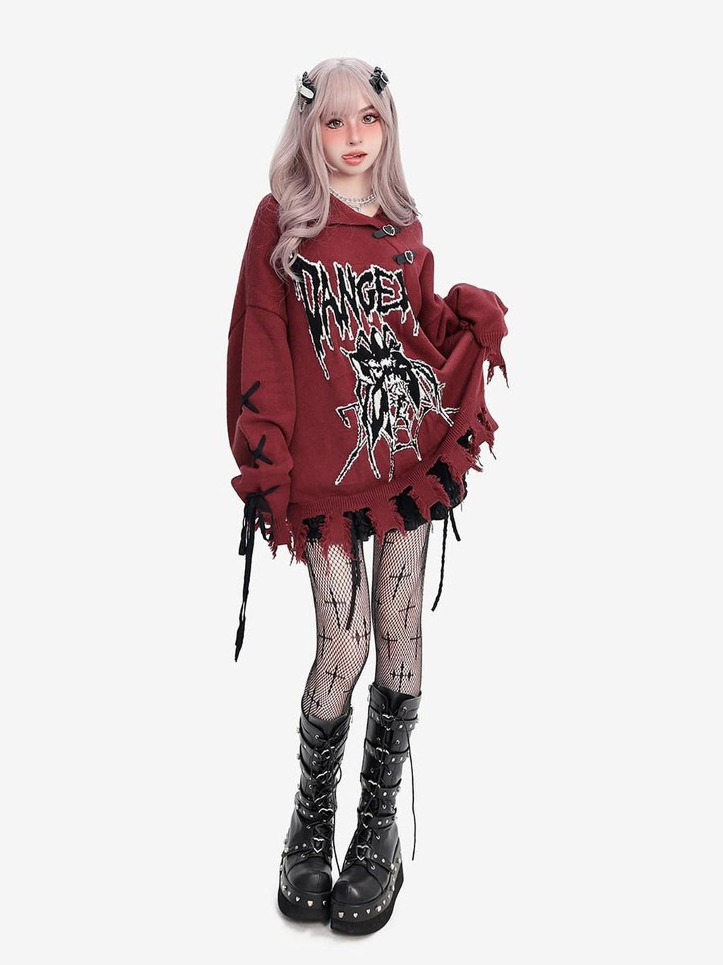 catwish Skull Spider Lapel Tie Cutout Asymmetrical Women's Viscose Sweaters